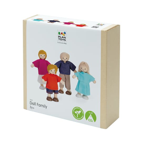 PlanToys Light Skin Tone & Blonde Hair Wood Doll Family Set